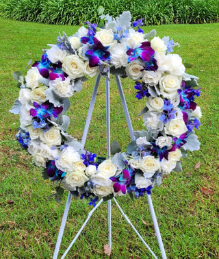 Blue and white sympathy wreath