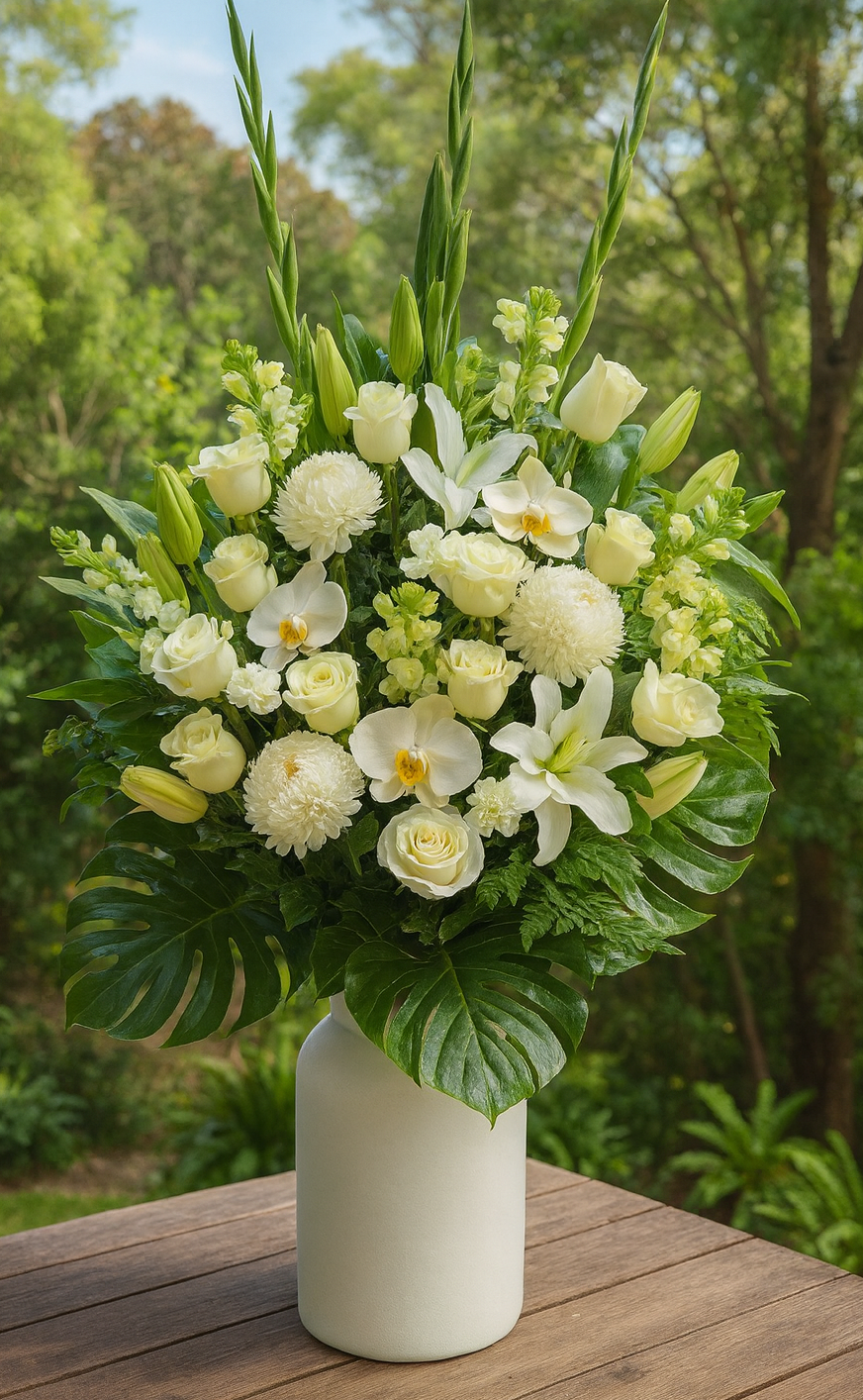 White deluxe funeral display arrangement