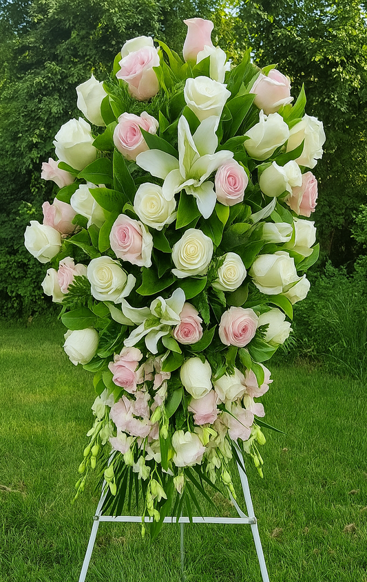 Pink and white standing spray